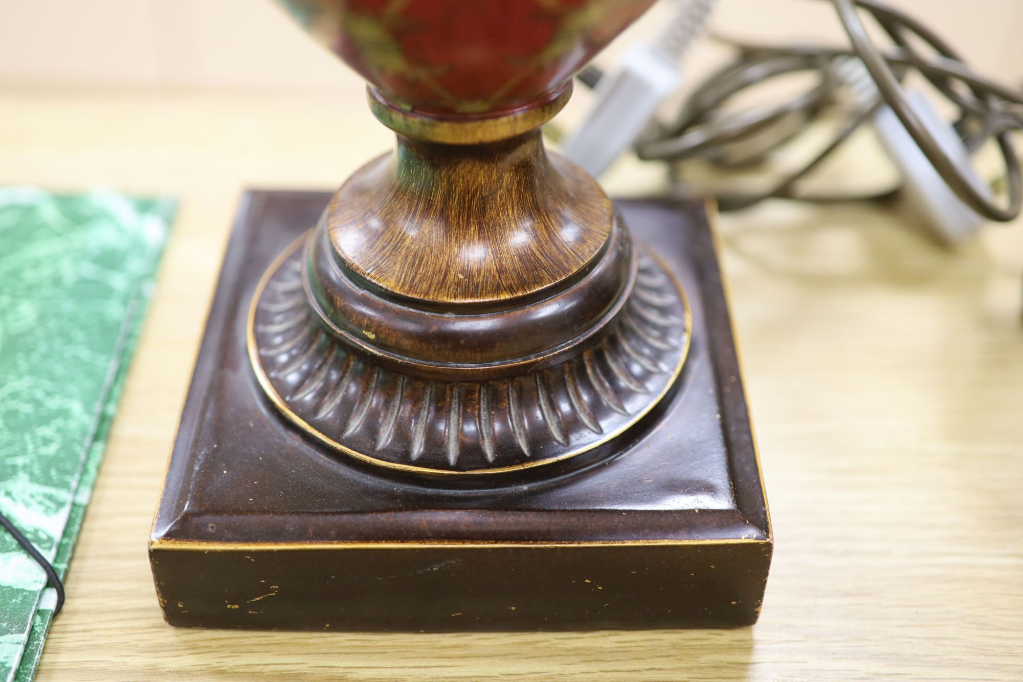 A pair of toleware vase shaped table lamps, height 48cm exl. electrical fittings